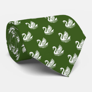 Swan Pattern - Weiß auf Forest Green Krawatte