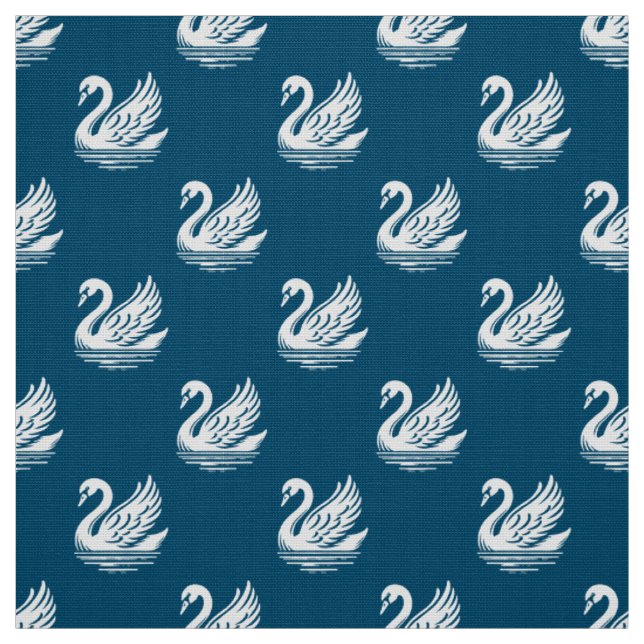 Swan Pattern - Weiß auf Ocean Blue Stoff (Muster)