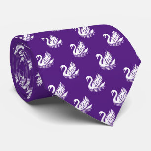 Swan Pattern - Weiß auf Royal Lila Krawatte