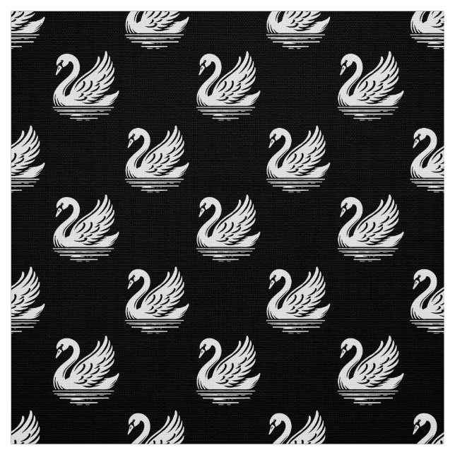 Swan Pattern - Weiß auf Schwarz Stoff (Muster)