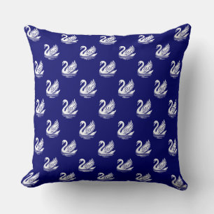 Swan Pattern - White on Deep Navy Blue Kissen