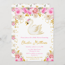 Swan Pink and Gold Rose Kinderdusche Einladung