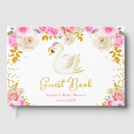 Swan Pink and Gold Rose Kinderdusche Gästebuch