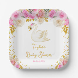 Swan Pink and Gold Rose Kinderdusche Pappteller