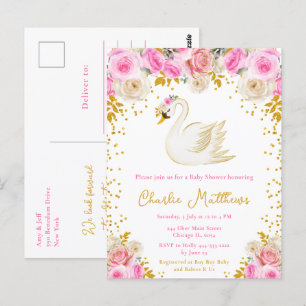 Swan Pink and Gold Rose Kinderdusche Postkarte