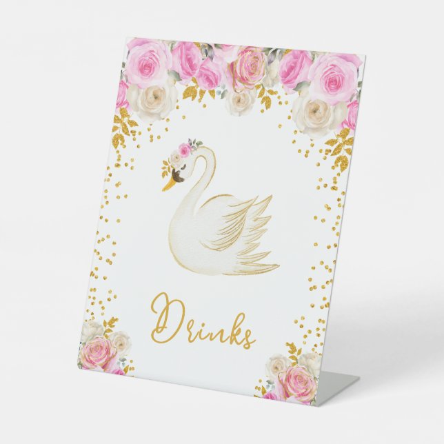 Swan Pink and Gold Rose Kinderdusche Sockelschild (Vorderseite)