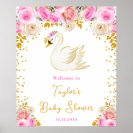 Swan Pink and Gold Rose Kinderdusche Willkommen Poster