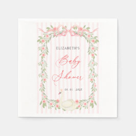 Swan Pink Bow Floral Baby Shower Serviette