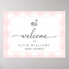 Swan Pink Gingham Welcome Sign Poster
