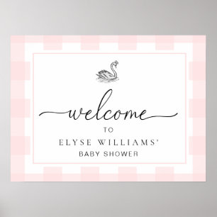 Swan Pink Gingham Welcome Sign Poster