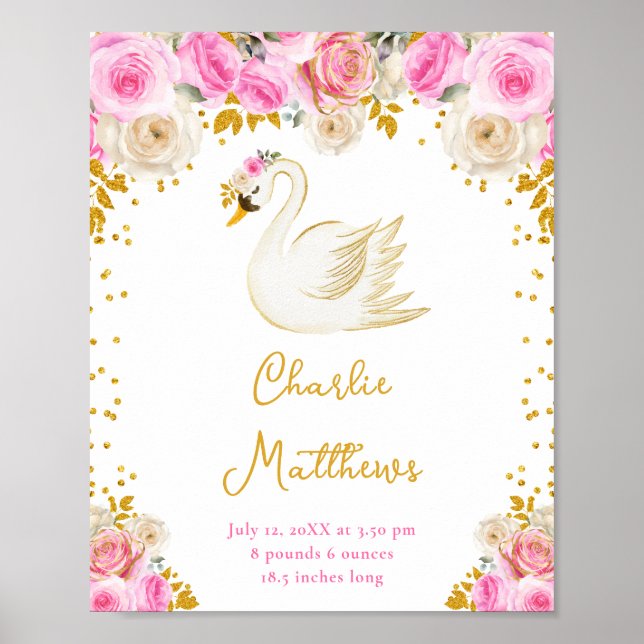 Swan Pink und Gold Rose Birnenstatistik Poster (Vorne)