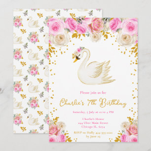 Swan Pink und Gold Rose Geburtstagsparty Einladung