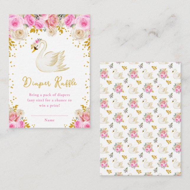 Swan Pink und Gold Rose Windeln Raffel Begleitkarte (Vorne/Hinten)