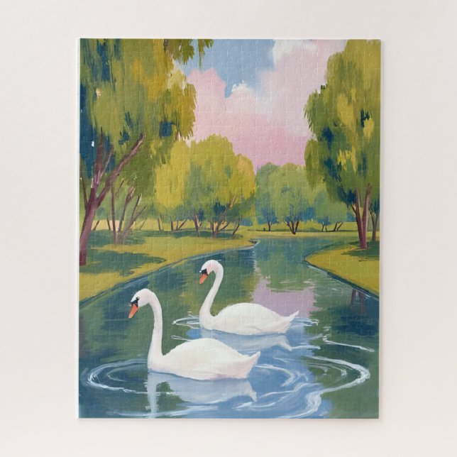 Swan Pond Boston Common Massachusetts Watercolor Puzzle (Vertikal)