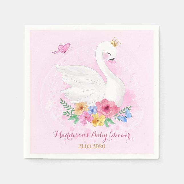 Swan Princess Baby Shower Party Serviette (Vorderseite)