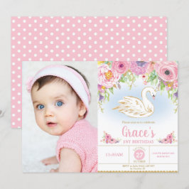 Swan Princess Birthday Floral Girl Foto Einladung