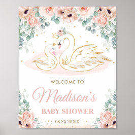 Swan Princess Blush Bloral Baby Dusche Willkommen Poster