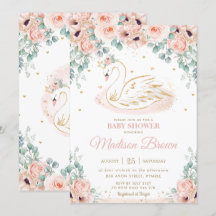 Swan Princess Blush Pink Floral Gold Baby Dusche