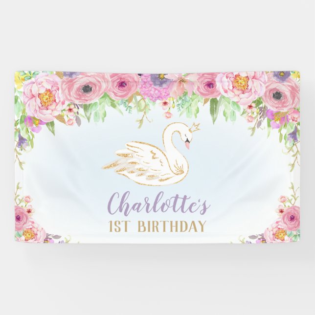 Swan Princess Geburtstagspartei Hintergrund Wandde Banner (Horizontal)