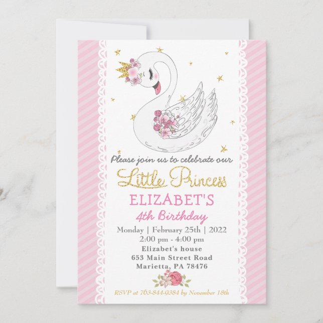 Swan Princess Geburtstagsparty Einladung (Vorderseite)
