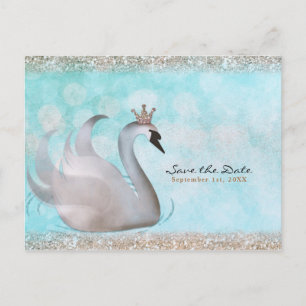 Swan Princess Glitzer Fairy Tale Save the Date Ankündigungspostkarte