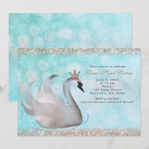 Swan Princess Glitzer Geburtstagsparty Einladungen