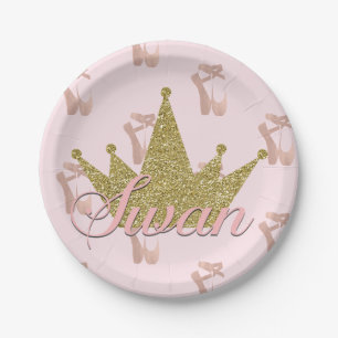 Swan Princess Gold Glitzer Crown Glam Pappteller