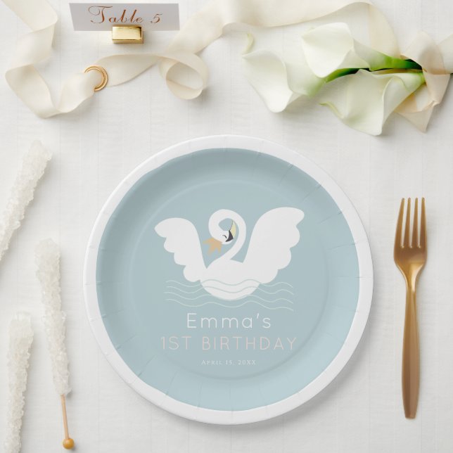Swan Princess Modern Blue Girl Birthday Pappteller (Hochzeit)