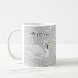 Swan Princess Monogram Silver Glitzer Kaffeetasse