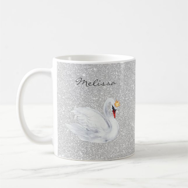 Swan Princess Monogram Silver Glitzer Kaffeetasse (Links)