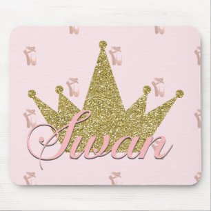 Swan Princess Pink & Gold Glitzer Crown Glam Mousepad