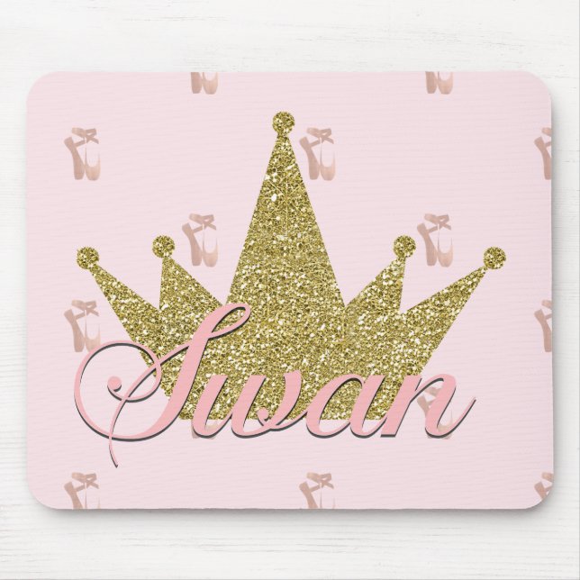 Swan Princess Pink & Gold Glitzer Crown Glam Mousepad (Vorne)