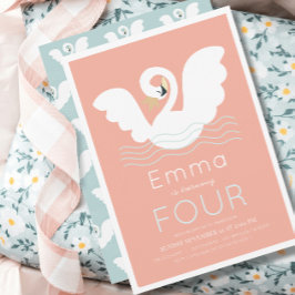 Swan Princess Pink Modern Girl Birthday Einladung