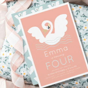 Swan Princess Pink Modern Girl Birthday Einladung