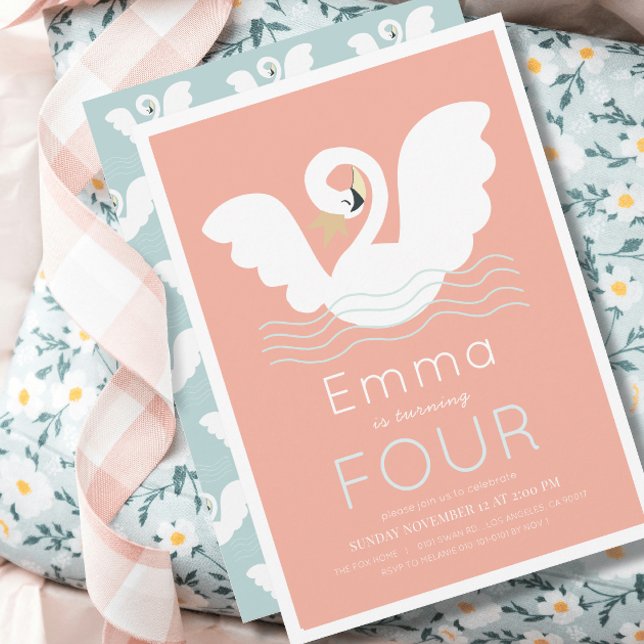 Swan Princess Pink Modern Girl Birthday Einladung (Von Creator hochgeladen)