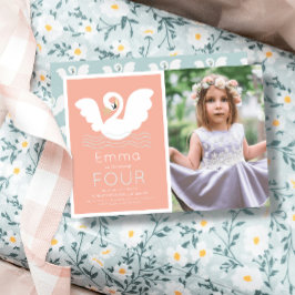 Swan Princess Pink Modern Girl Birthday Foto Einladung