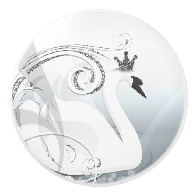 Swan Princess Silver & White Elegante Chic Keramikknauf (Vorderseite)