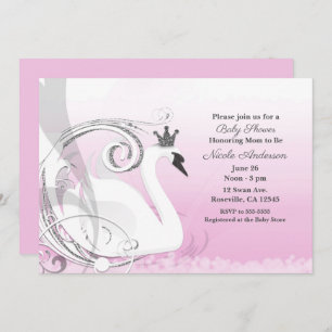 Swan Princess Silver White Pink Baby Dusche Einladung