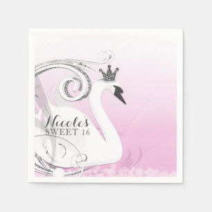 Swan Princess Silver White Pink Baby Dusche Gefall Serviette