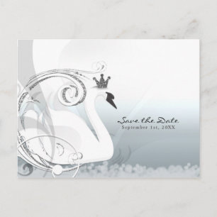 Swan Princess Silver & White Save the Date Ankündigungspostkarte
