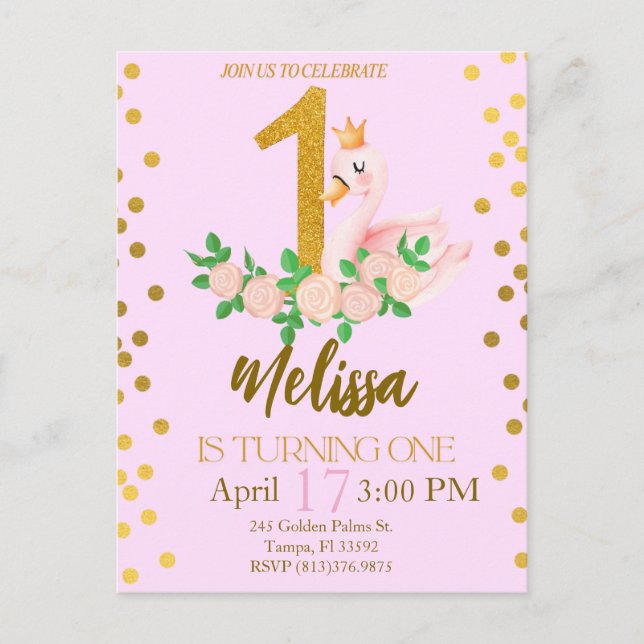 Swan Princess wandelt eine Einladung zum Geburtsta Postkarte (Vorderseite)