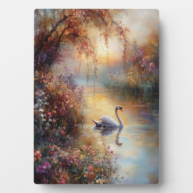 Swan Rustic Impressionist Malerei Fotoplatte (Vorderseite)