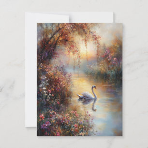 Swan Rustic Impressionist Malerei Postkarte
