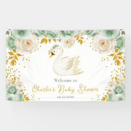 Swan Sage Green Gold Rose Kinderdusche Willkommen Banner