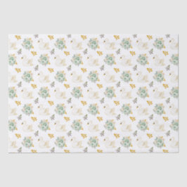 Swan Sage Green und Gold Floral Rose Seidenpapier