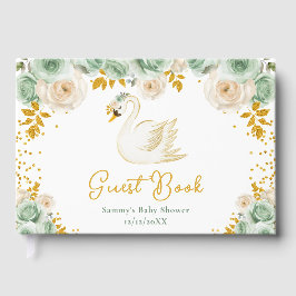Swan Sage Green und Gold Rose Baby Showroom Gästebuch