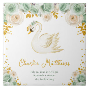 Swan Sage Green und Gold Rose Birnenstatistik Fliese