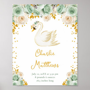 Swan Sage Green und Gold Rose Birnenstatistik Poster