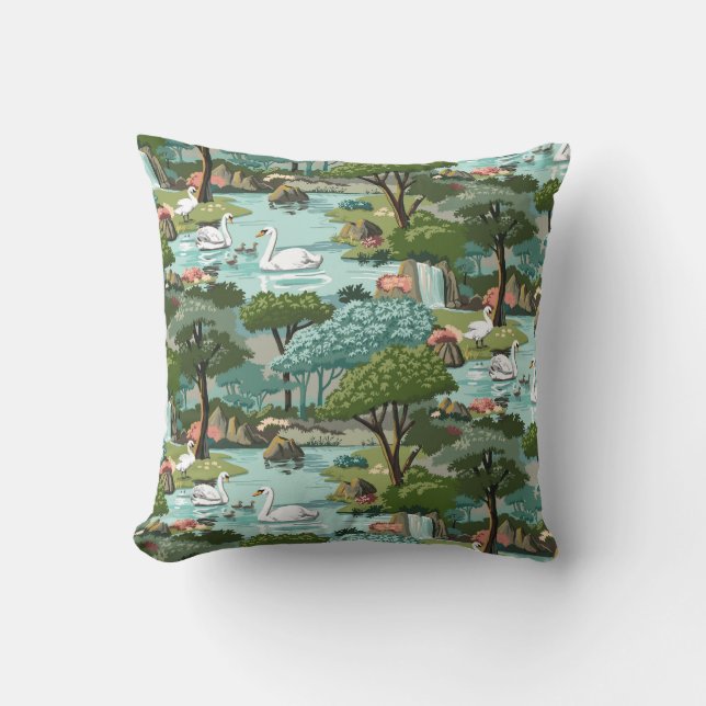 Swan See-Retro Art-Farbe durch Zahl Kissen (Vorderseite)