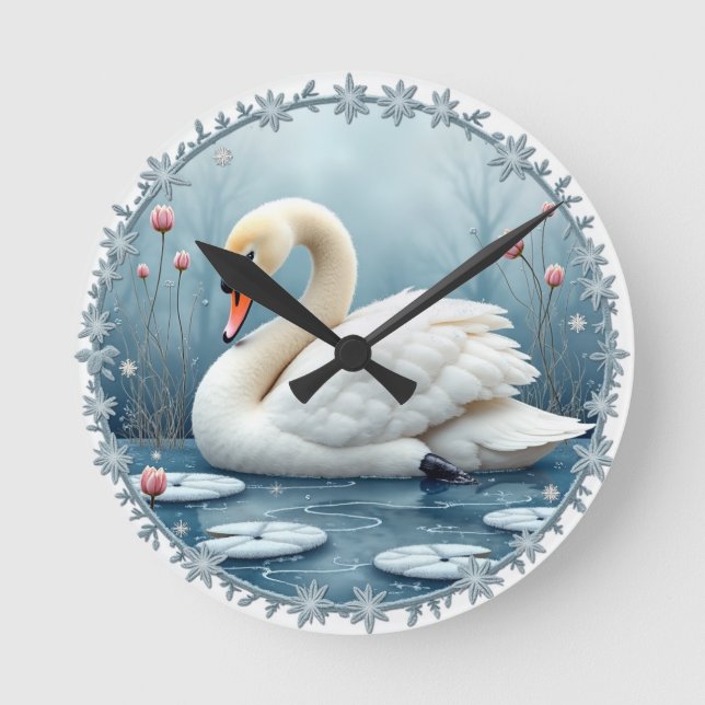 Swan Serenity Wall Clock Runde Wanduhr (Vorderseite)